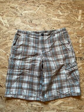 Men's Reebok Plaid Cargo Shorts - Brown & Light Blue